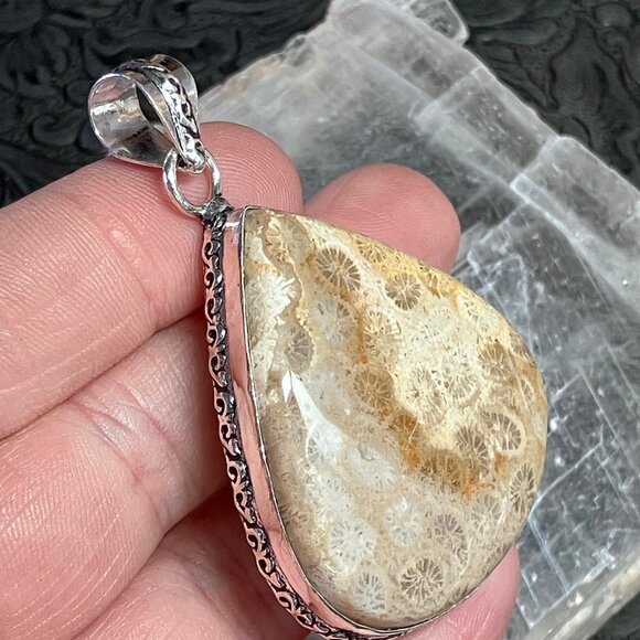 Agatized Fossil Coral Gemstone Stone Jewelry Crystal Pendant - Picture 3 of 6